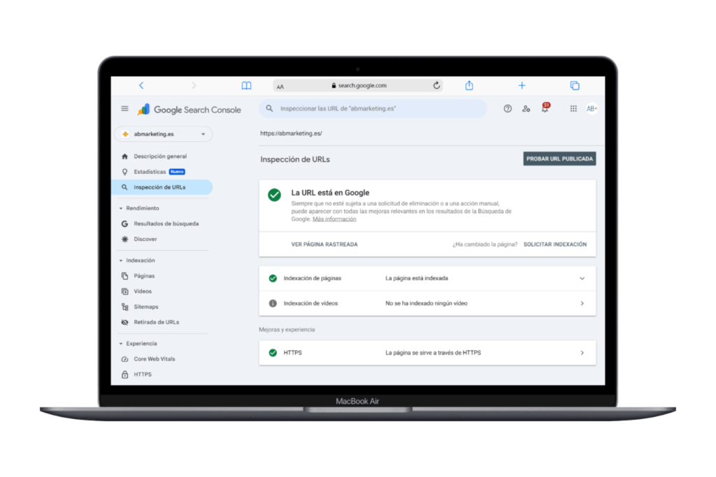 Inspección de URL - Google search console